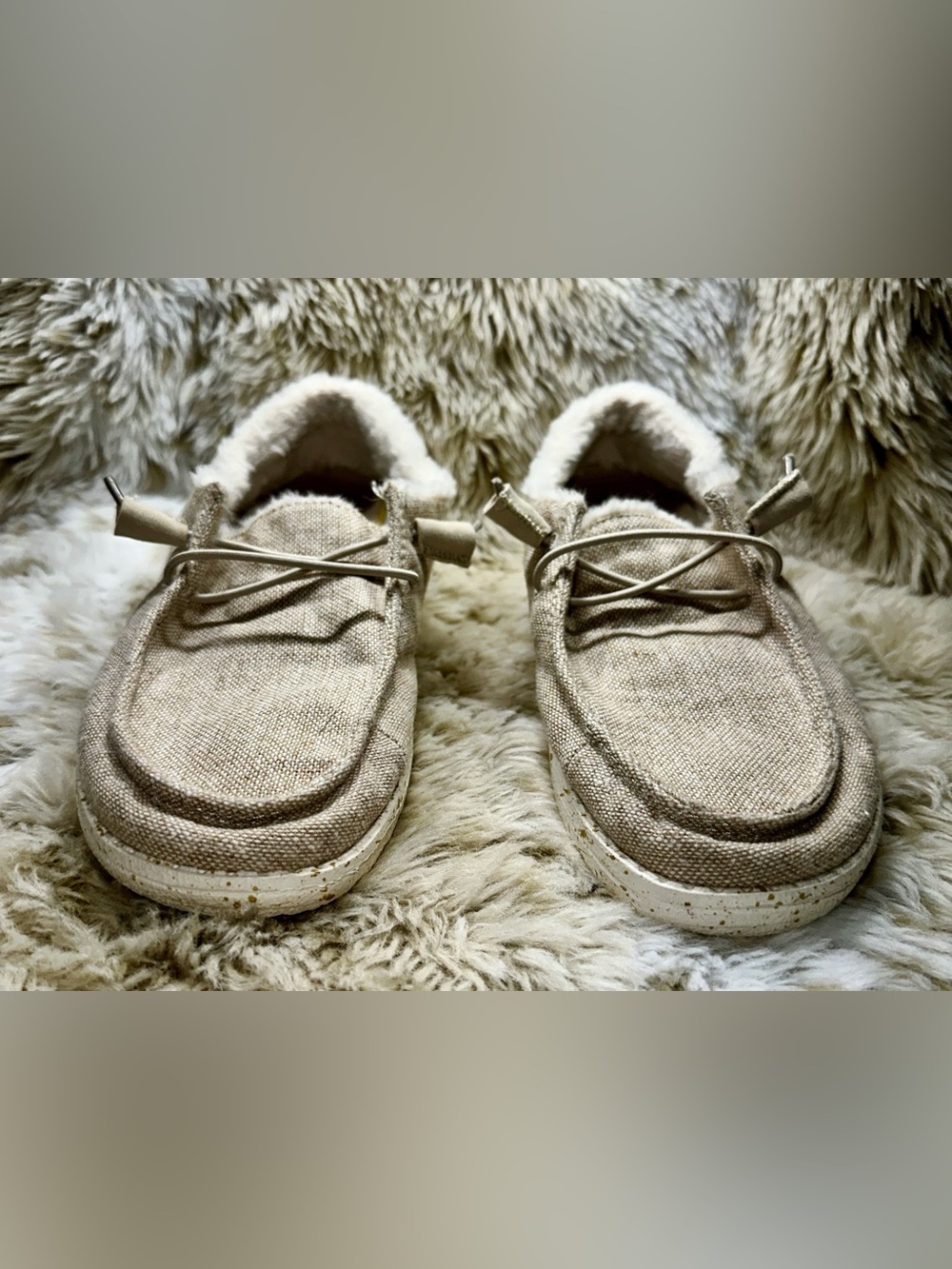 Hey Dude Wendy Funk Wool Beige Faux Fur Lined Southwestern Loafers Shoes Size 6 - Picture 3 of 7